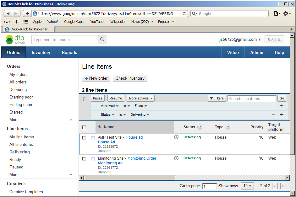 Active line items